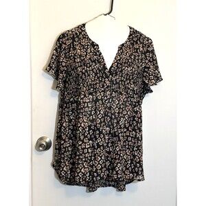 Womens XXL Knox Rose Print Blouse W/ Cap Sleeves